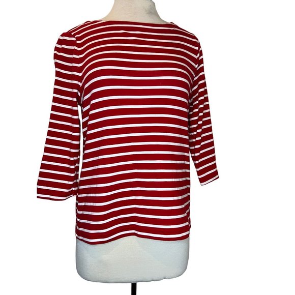 Croft & Burrow Tops - Croft & Burrow Women's Medium Top Red and White Stripes 3/4 Sleeves Round Neck